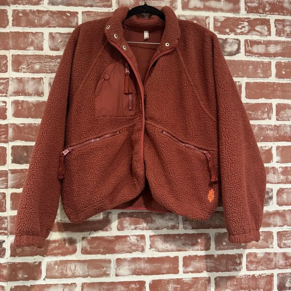 FP Movement Free People Hit the Slopes Fleece Jacket Rust Red Size XS - Picture 1 of 8